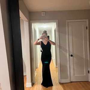Floor Length Velvet Navy Blue Dress